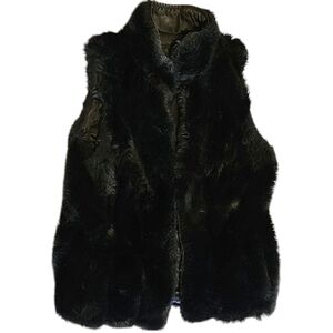 White House Black Market Faux Fur Black Vest Y2K Mobwife